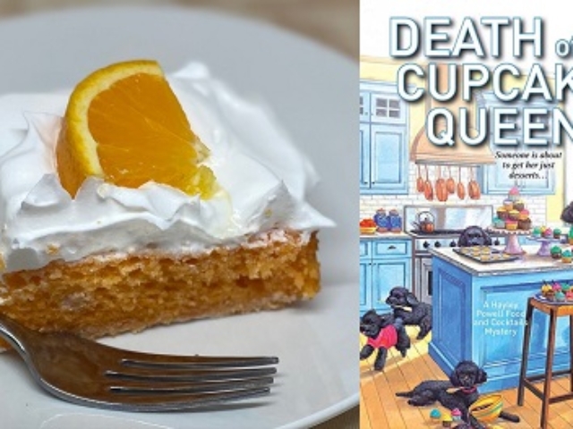 Dreamy Orange Dreamsicle cake recipe from a cozy mystery