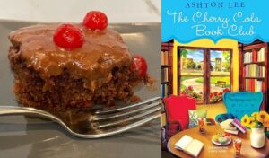 Chocolate Cherry Cola Sheet Cake from a cozy mystery