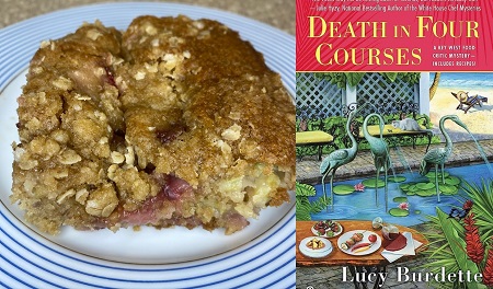 Ravishing Strawberry Rhubarb Cake with Streusel Topping from: a cozy mystery by Lucy Burdette