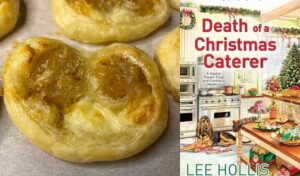 Onion Brie Palmier appetizer from a cozy mystery novel