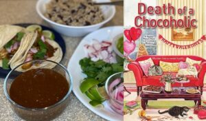 Death of a Chocoholic cozy mystery with recipes including Mole Sauce