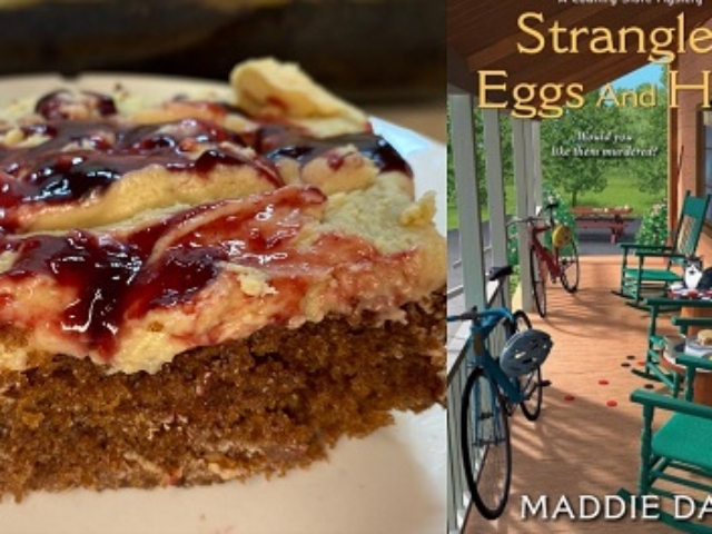 Southern Jam Cake with Blackberry Jam and Cozy Mystery Novel by Maddie Day.