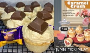 Caramel Caramello Cupcake recipe and book review of Caramel Crush Cozy mystery by Jenn McKinlay