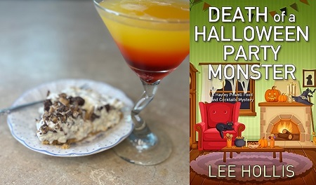 No Bake Candy Bar Pie and Candy Corn Martini from a cozy mystery: Death of a Halloween Party Monster by Lee Hollis