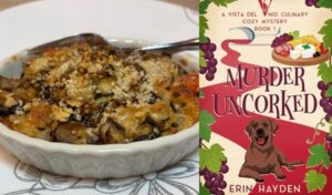 Cheesy stuffed portobello mushroom recipe from a cozy mystery Murder Uncorked by Erin Hayden
