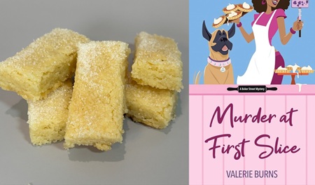 Shortbread Cookies from a cozy mystery novel: Murder at First Slice by Valerie Burn